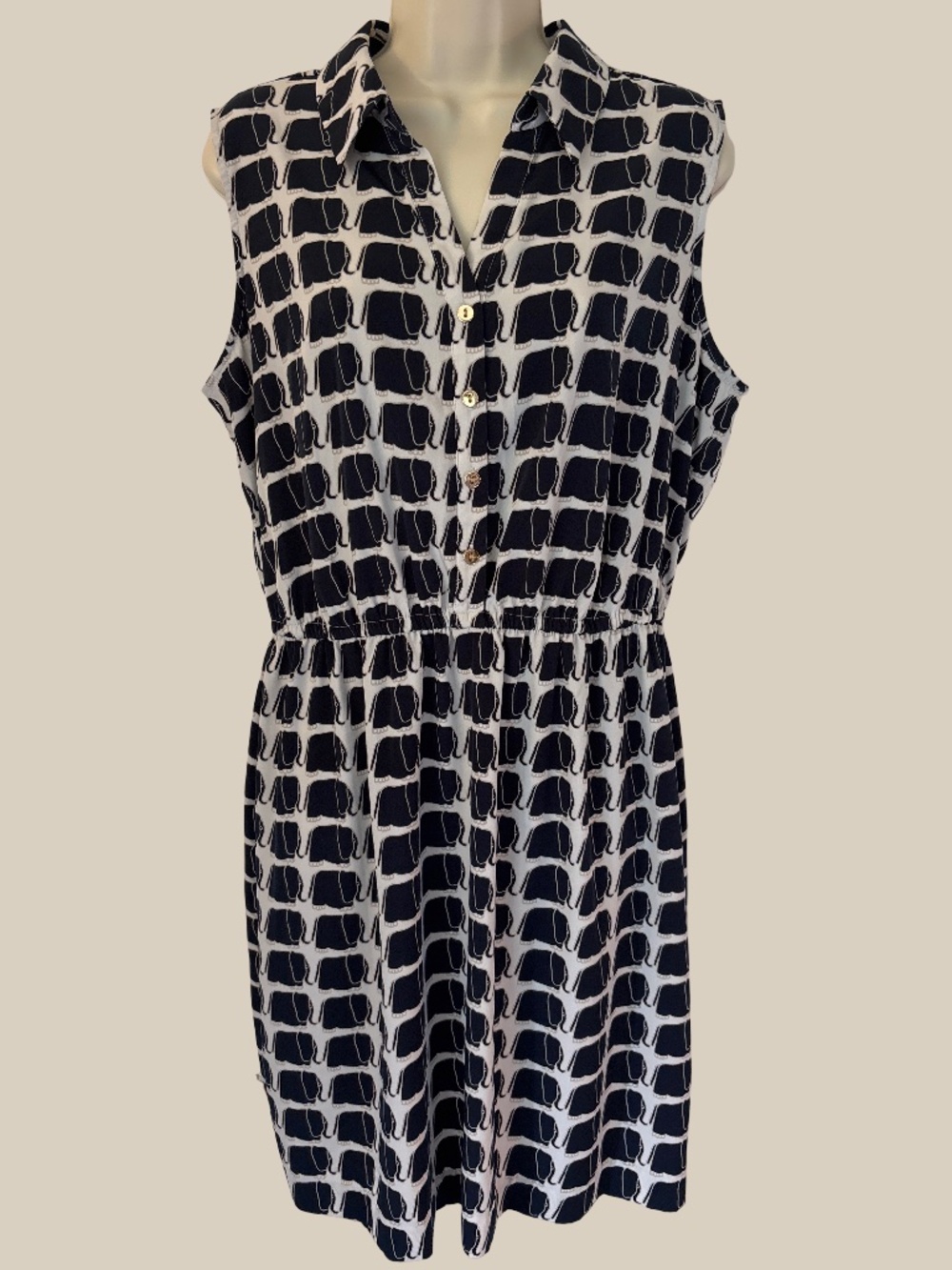 Alfani Women's Shirt Dress Sleeveless Navy White Elephant Print Novelty SZ 14
